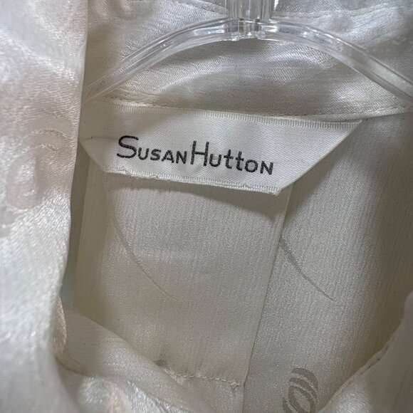 VTF Susan Hutton Ivory Satin Blouse Ruffled Collar Victorian Secretary Jacquard - Picture 2 of 8